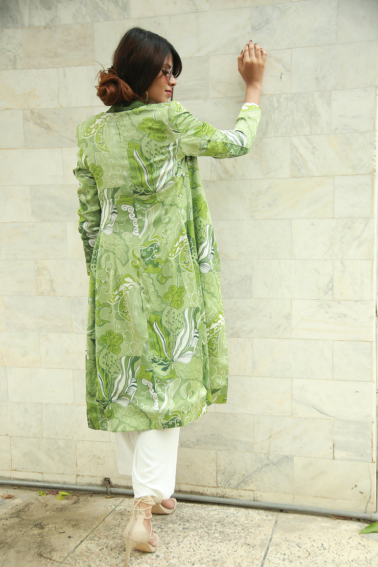 LONG SILK FLORAL JACKET GREEN