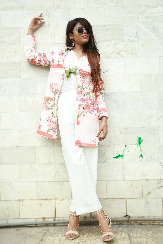 PEACH & WHITE FLORAL 2 PIECE TAILORED SUIT