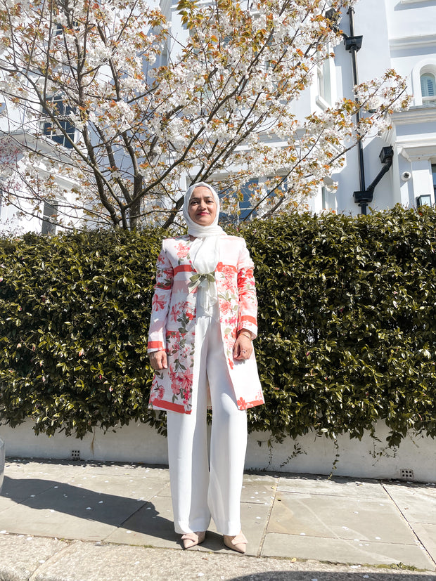 PEACH & WHITE FLORAL 2 PIECE TAILORED SUIT