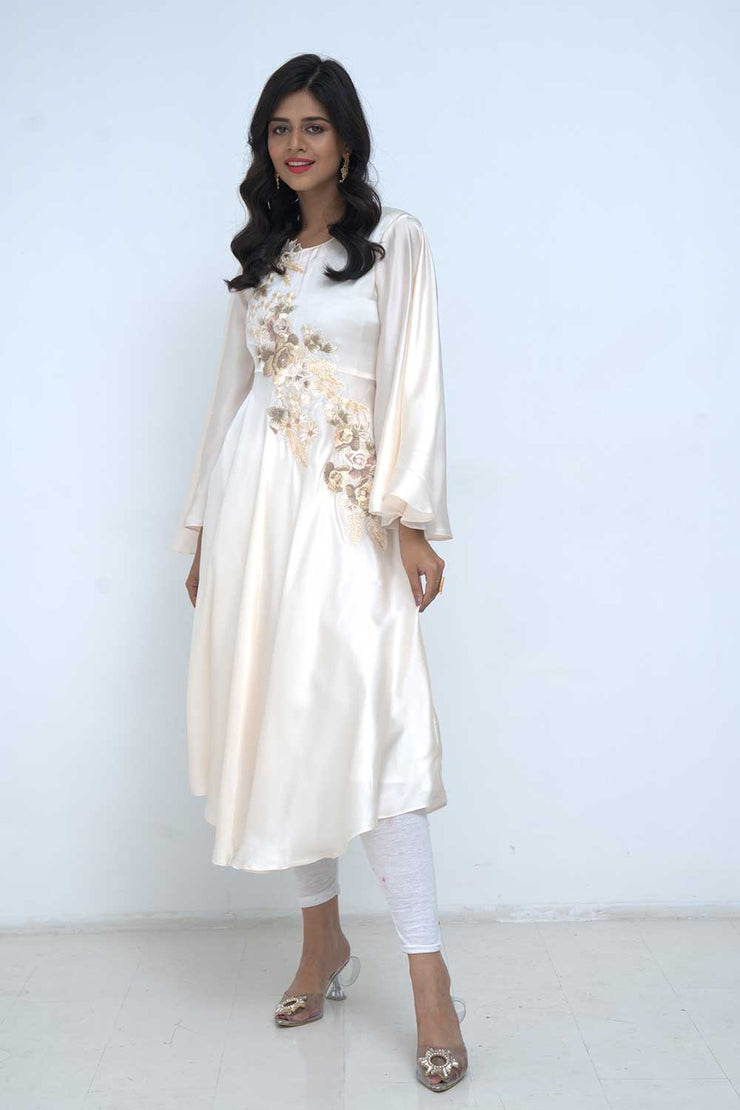 IVORY EMBROIDERED SILK DRESS