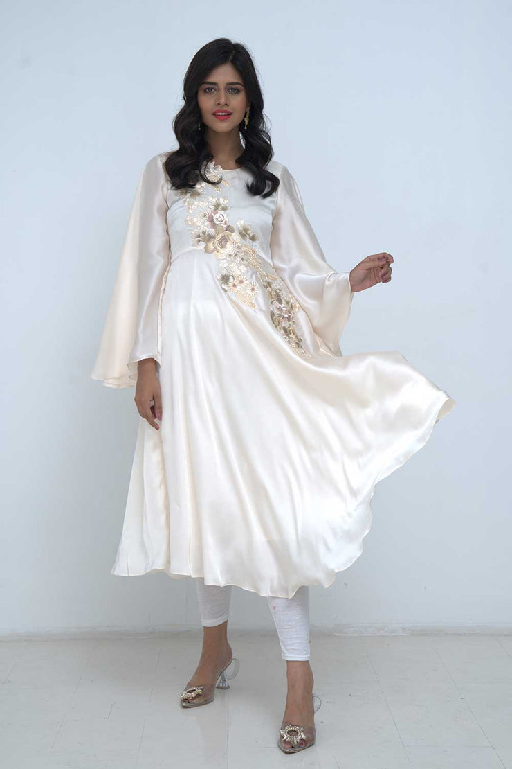 IVORY EMBROIDERED SILK DRESS