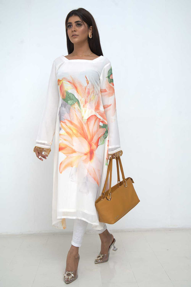Large floral print dress White