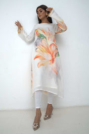 Large floral print dress White