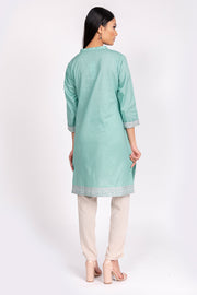 PURE COTTON TUNIC WITH EMBROIDERED SLEEVES AND BACK GREEN