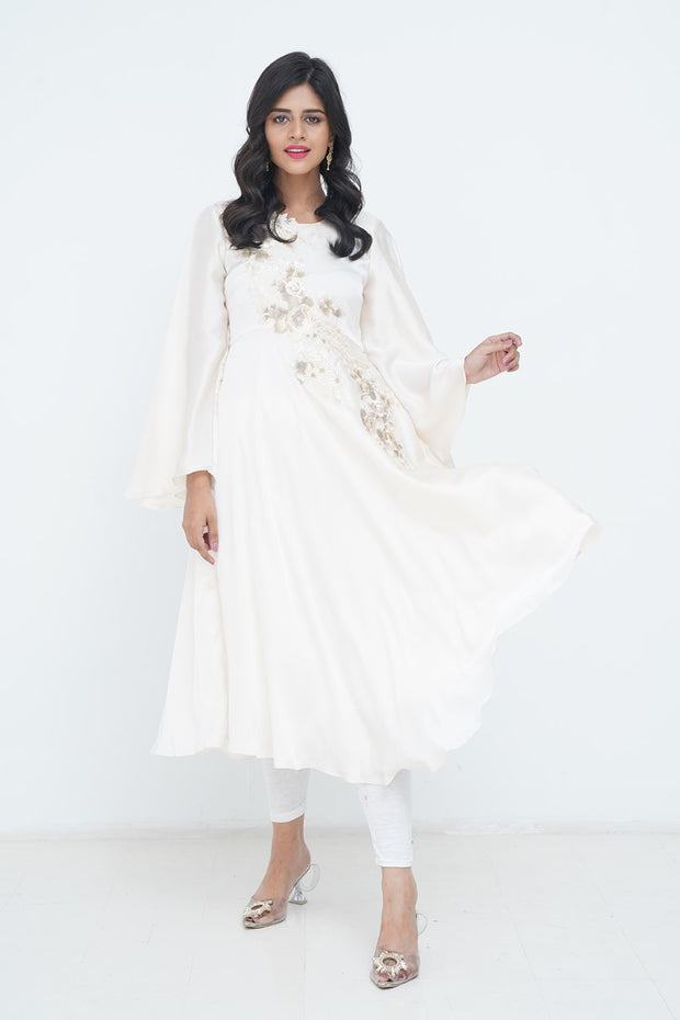 Ivory Embroidered Silk Dress
