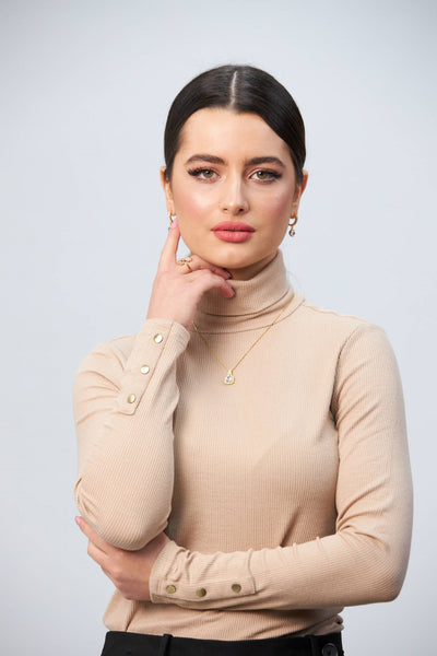 Beige Polo Neck / Knitted Top