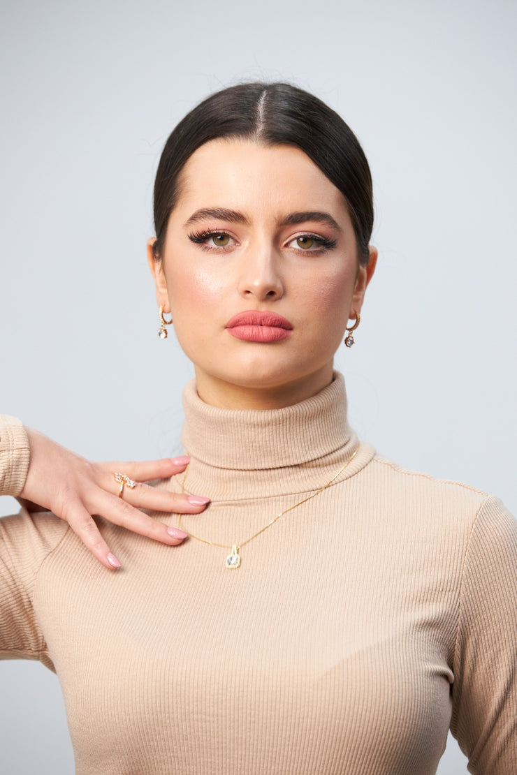 Beige Polo Neck / Knitted Top